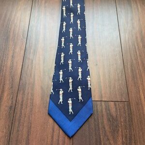 POLO BY RALPH LAUREN Golfer Novelty Print Tie Silk Made By Hand Blue